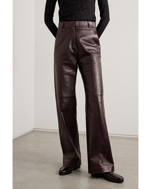 Veronica de Piante Purple Audrey Paneled Leather Wide-Leg Pants