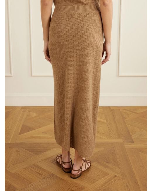 LeKasha Natural Sunnie Pointelle-Knit Cashmere Midi Skirt