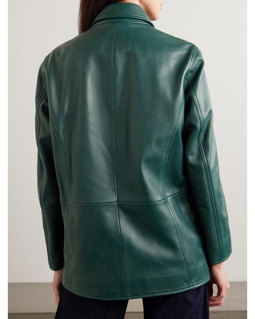 Nour Hammour Green Seleste Paneled Leather Jacket