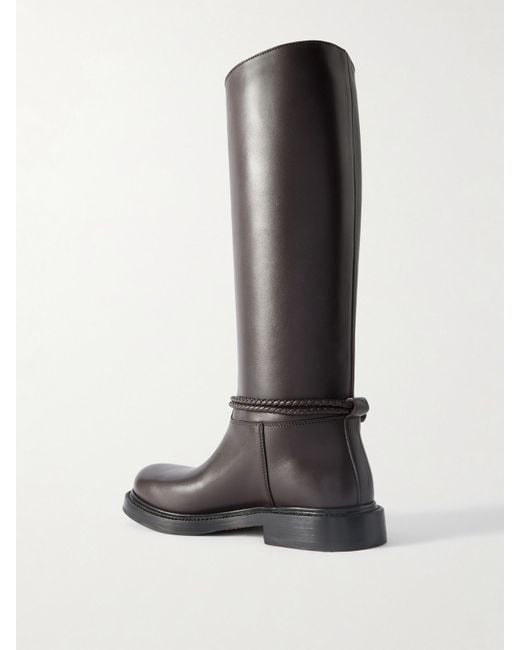 Bottega Veneta Black James Intrecciato-Trimmed Leather Knee Boots
