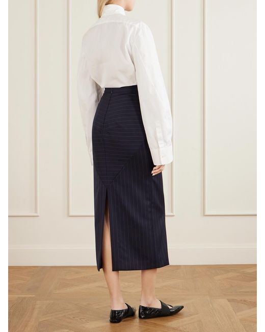 Givenchy Blue Striped Wool Midi Skirt