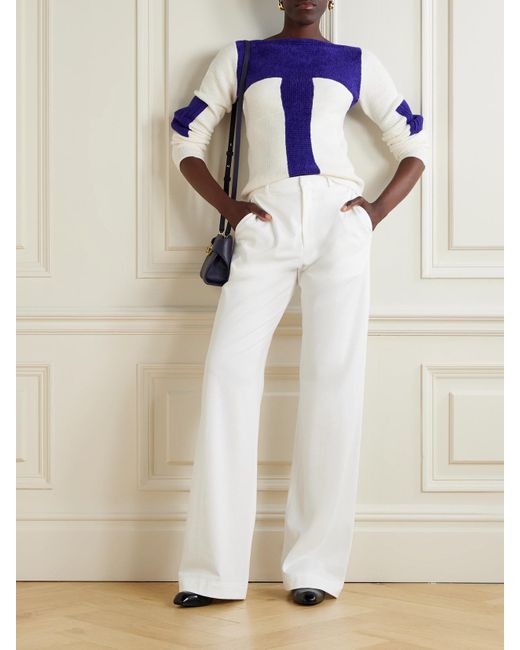 Tory Burch Blue Zweifarbiger Pullover Aus Chenille Aus Einer Seidenmischung