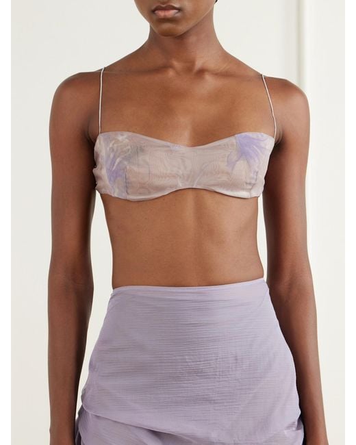 PAULINE DUJANCOURT Natural Poppy Floral-Print Organza Bra