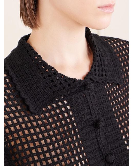 FRAME Blue Crochet Cotton-Blend Top