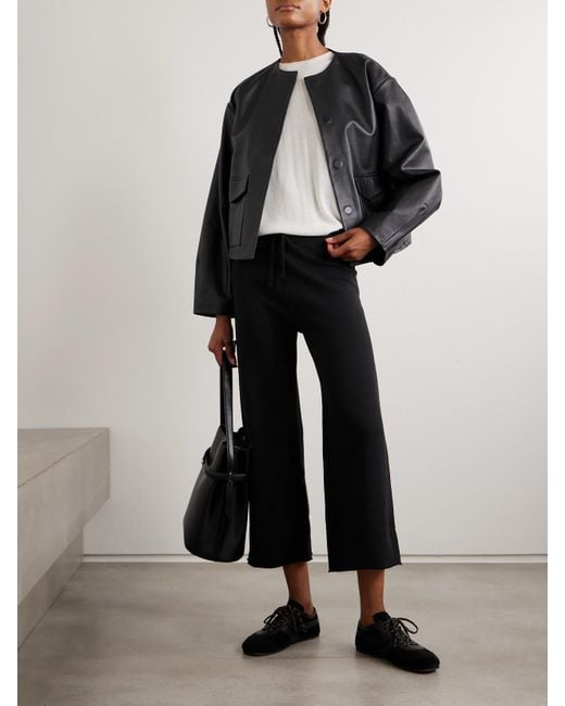 Nili Lotan Black Kiki Cropped Voile-Trimmed Cotton-Jersey Track Pants