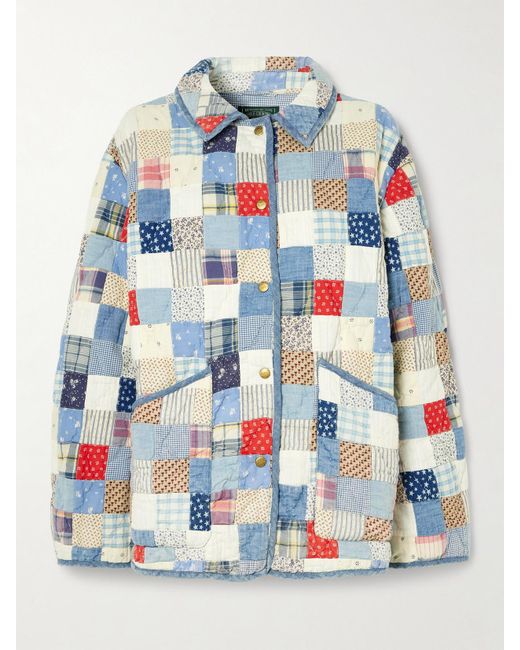 Polo Ralph Lauren Blue Patchwork Quilted Printed Cotton Jacket