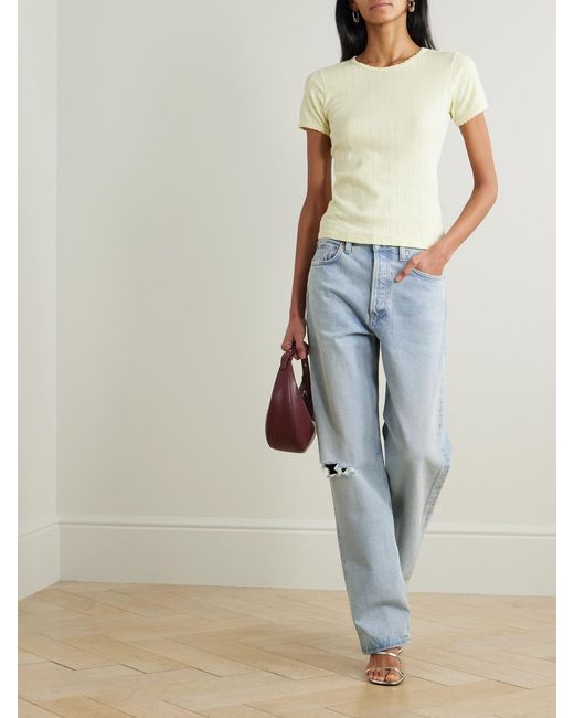 Agolde Blue Kelly Distressed High-Rise Straight-Leg Jeans