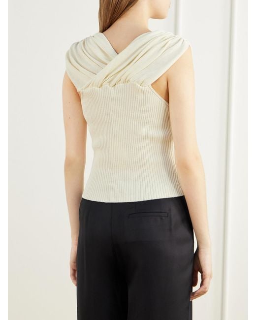 Kallmeyer Natural Meeka Cowl-Neck Cotton-Blend Ribbed Top