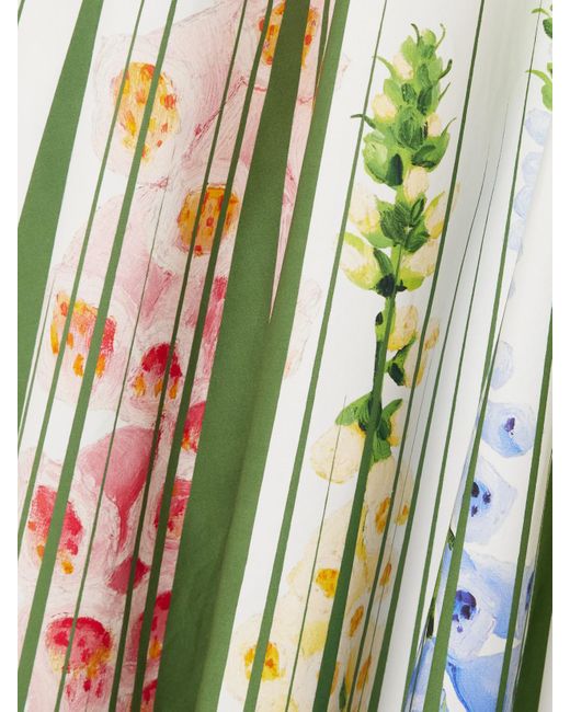 Oscar de la Renta Green Foxgloves Floral-Print Cotton-Blend Poplin Midi Skirt