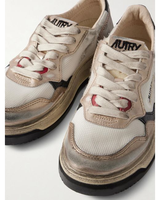 Autry Natural Super Vintage Distressed Metallic Leather And Mesh Sneakers