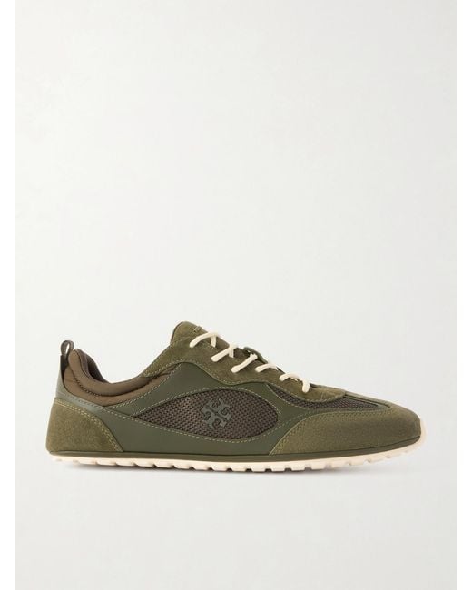 Tory Burch Green Field Shell-Trimmed Mesh, Leather And Suede Sneakers