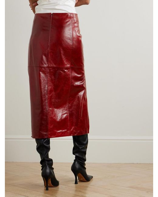 Sportmax Red Paneled Leather Midi Skirt