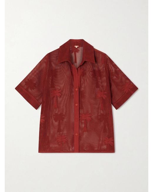 Johanna Ortiz Red Marsala Salty Cotton-Blend Mesh Shirt