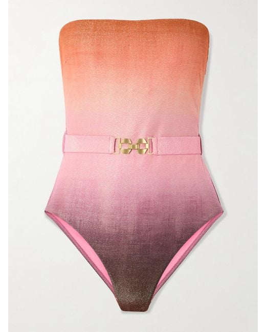 Zimmermann Pink Trägerloser Badeanzug Mit Gürtel Und Farbverlauf