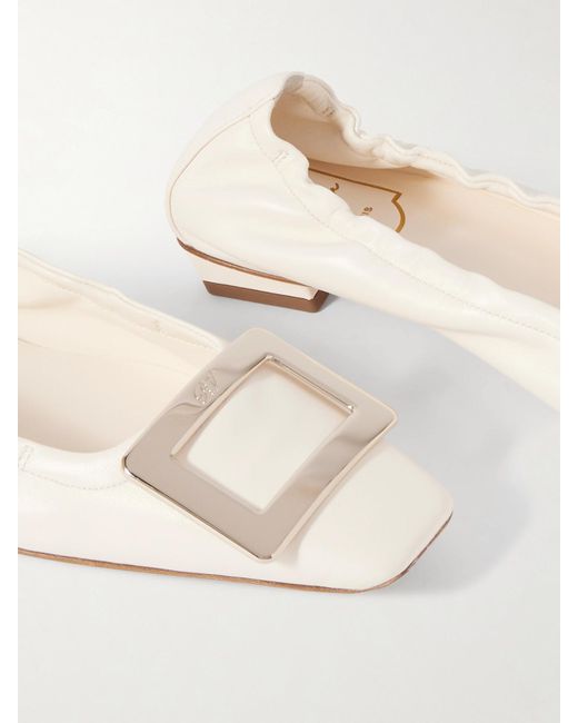 Roger Vivier Natural Belle Vivier Embellished Patent-Leather Ballet Flats