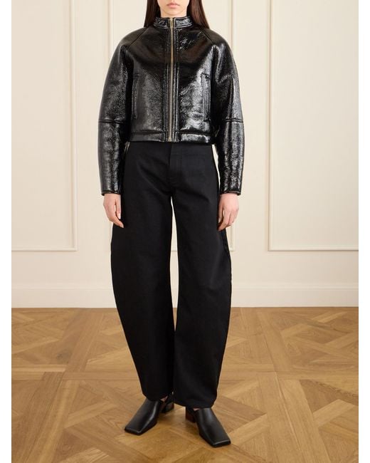 Alaïa Black Cropped Shearling Bomber Jacket