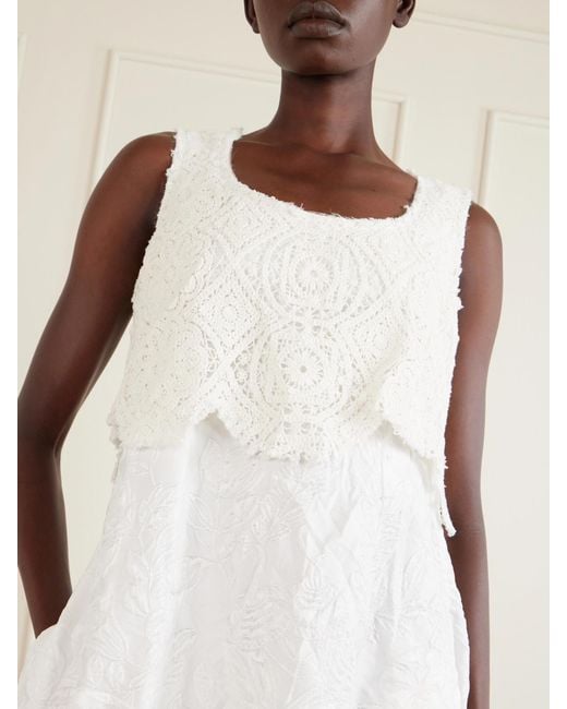 Comme des Garçons White Crochet-Trimmed Cloqué Midi Dress