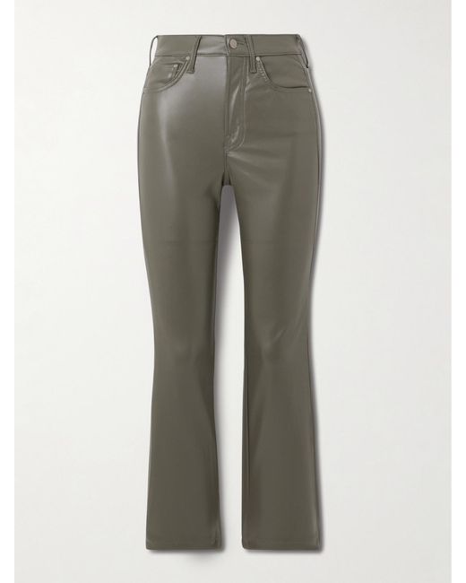 Mother Gray The Insider Flood Cropped Faux Leather Bootcut Pants