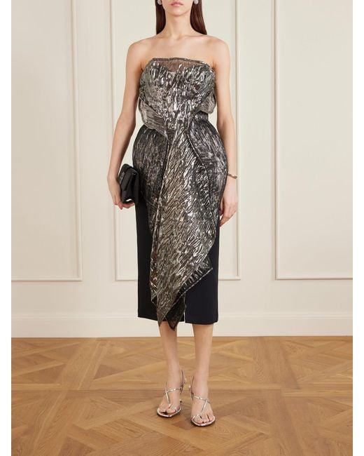 Maticevski Black De La Cruz Strapless Layered Lamé And Crepe Gown