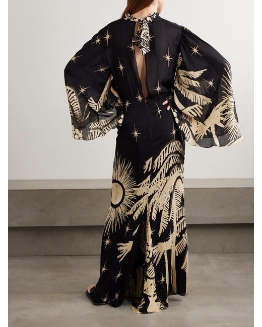 Johanna Ortiz Black Primera Vez Cutout Printed Silk-Georgette Maxi Dress