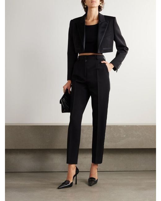 Dolce & Gabbana Black Pleated Wool-Blend Gabardine Straight-Leg Pants