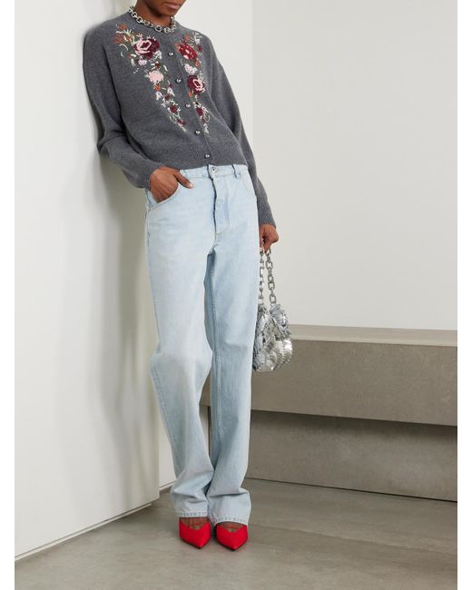 Rabanne Gray Embroidered Crystal-Embellished Wool And Cashmere-Blend Cardigan