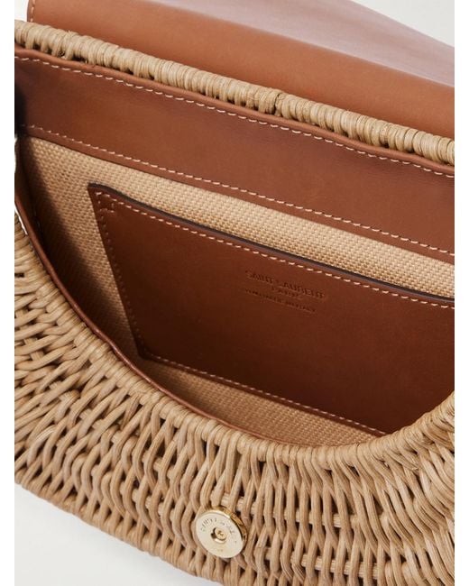 Saint Laurent Brown Voltaire Top Handle Leather-Trimmed Bamboo Shoulder Bag