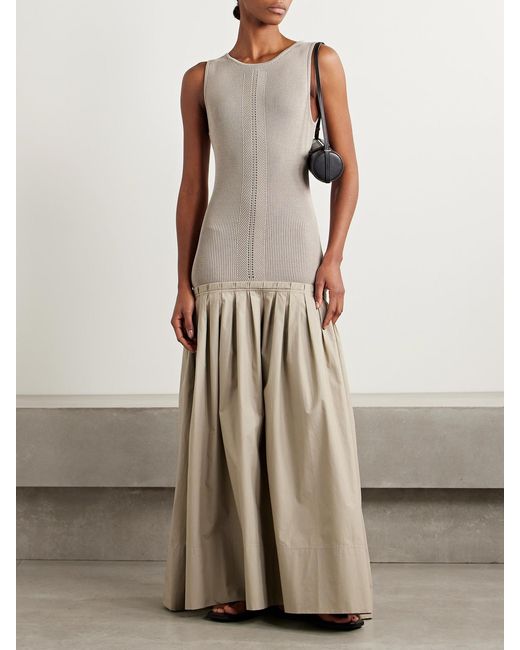 Proenza Schouler Natural Gene Pointelle-Knit Silk And Cotton-Blend And Pleated Cotton-Poplin Midi Dress