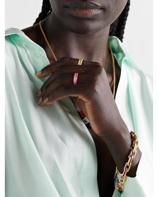 Lauren Rubinski Pink 14-Karat, Enamel And Diamond Ring