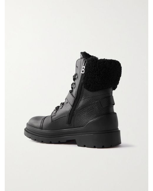 Bogner Black St. Moritz Buckled Shearling-Lined Textured-Leather Ankle Boots