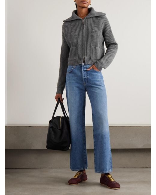 arch4 Gray Nara Ribbed Cashmere Zip-Up Cardigan