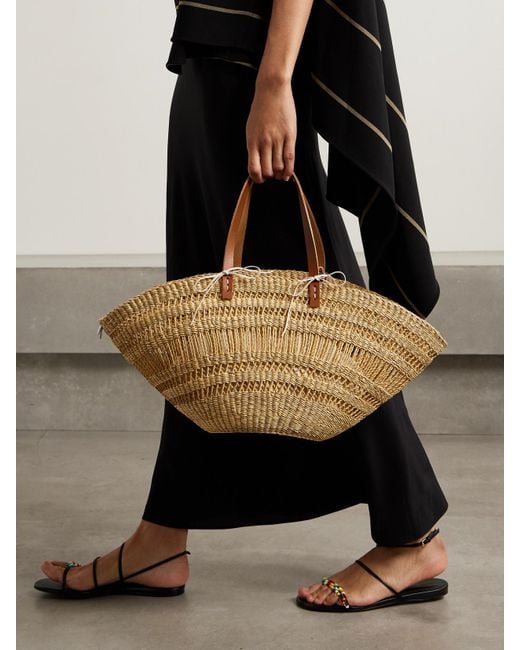 Muuñ Natural Colette Leather-Trimmed Straw Tote