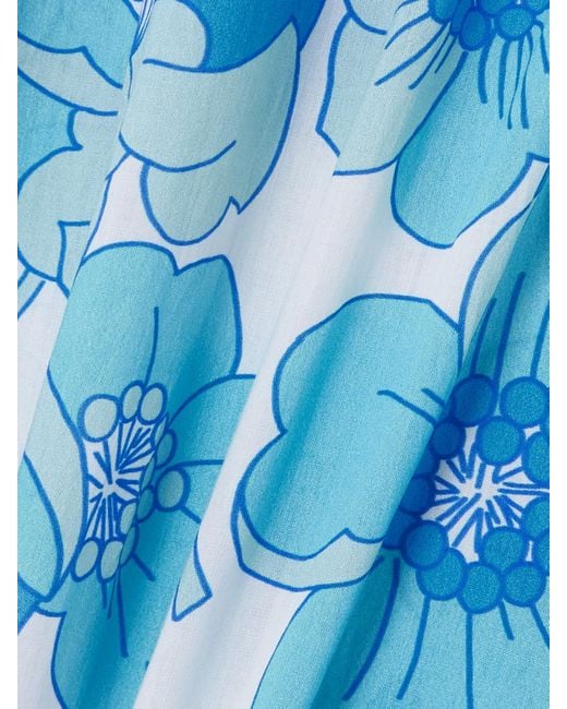 Loretta Caponi Blue Margherita Maxikleid Aus Seiden-Voile Mit Blumensprint Und Spitzenbesätzen