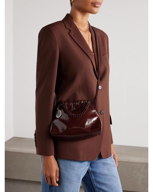Stella McCartney Brown Falabella Mini Cracked Glossed Vegan Shoulder Bag