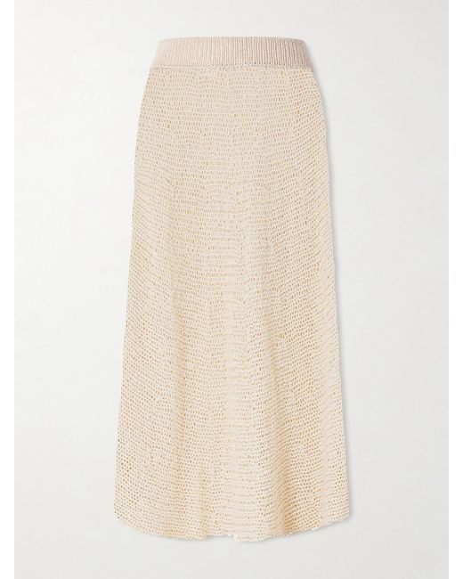 Khaite Natural Inaya Crocheted Cotton And Silk-Blend Midi Skirt