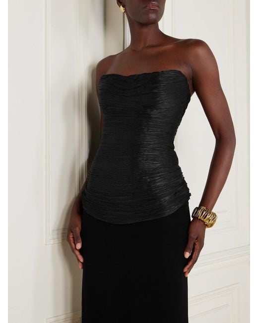 Marmar Halim Black Strapless Plissé-Satin And Crepe Gown And Cape