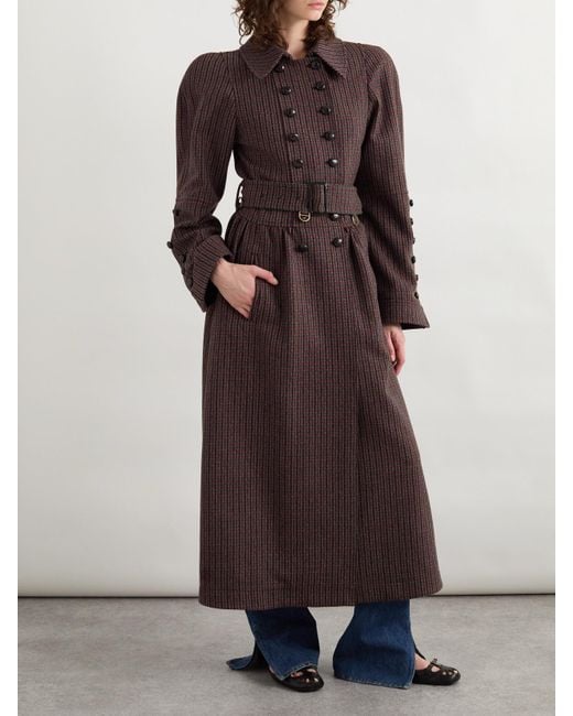 Manteau À Double Boutonnage En Laine Mélangée À Carreaux Et À Ceinture Chloé en coloris Brown