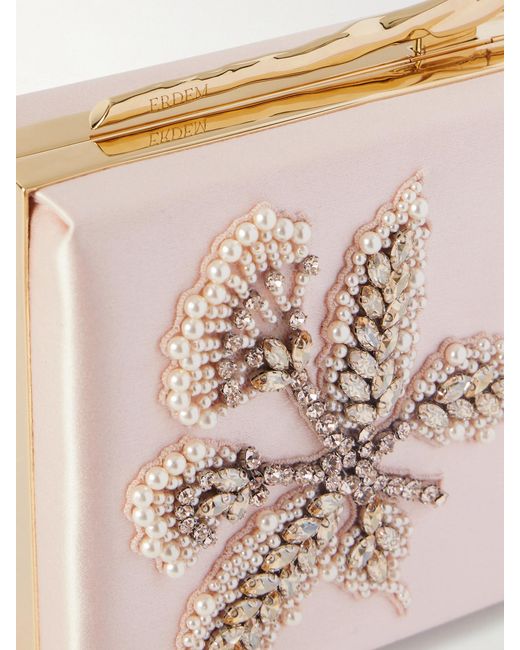 Erdem Pink Bloom Crystal-Embellished Satin Clutch