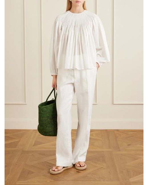 Polo Ralph Lauren White Pleated Linen Straight-Leg Pants