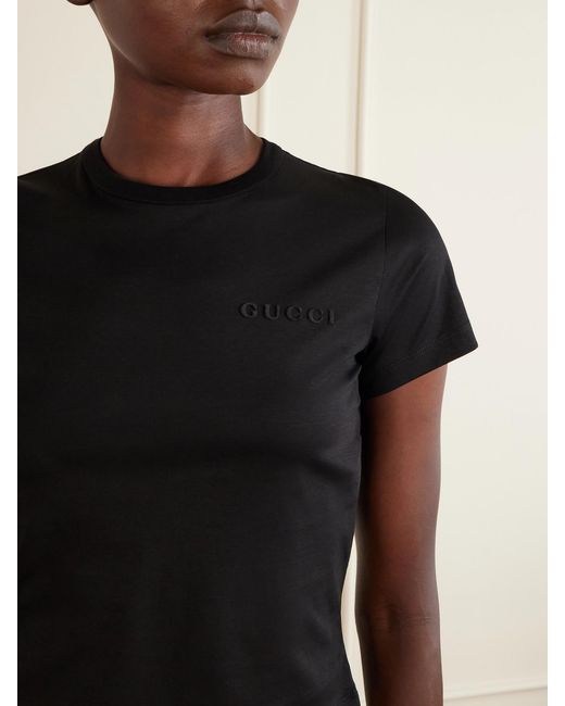 Gucci Black Logo-Embroidered Cotton T-Shirt