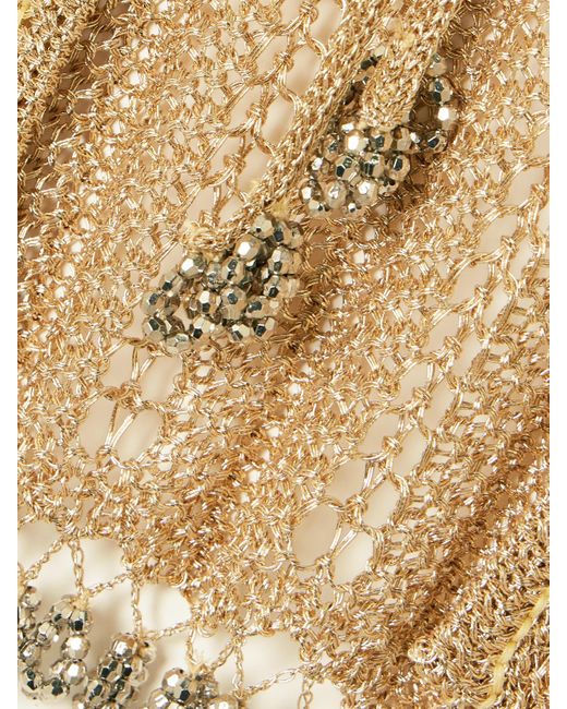 Rabanne Natural Bead-Embellished Metallic Open-Knit Cardigan
