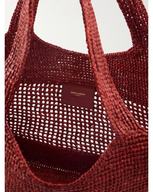 Saint Laurent Red Icare Maxi Leather-Trimmed Raffia Tote