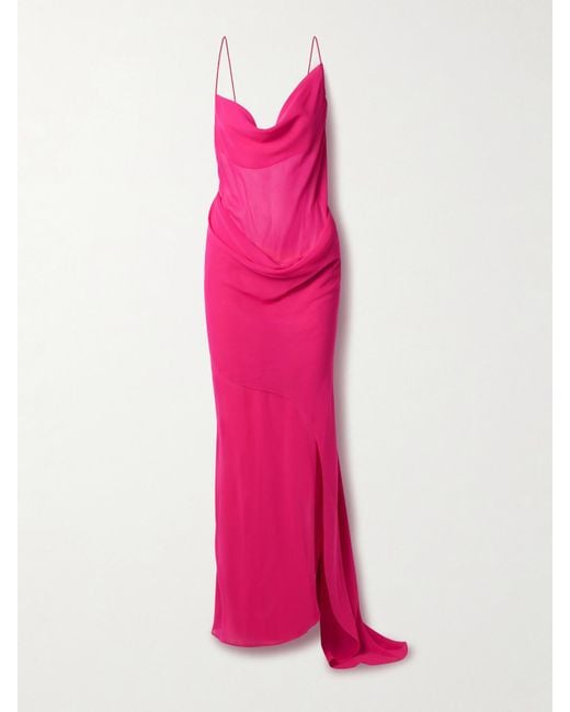Christopher Esber Pink Draped Silk-Georgette Gown