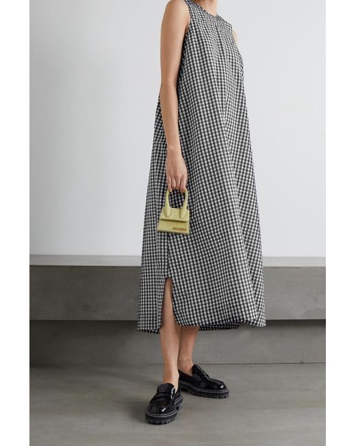 Ganni Open-back Gingham Seersucker Midi Dress in Black | Lyst