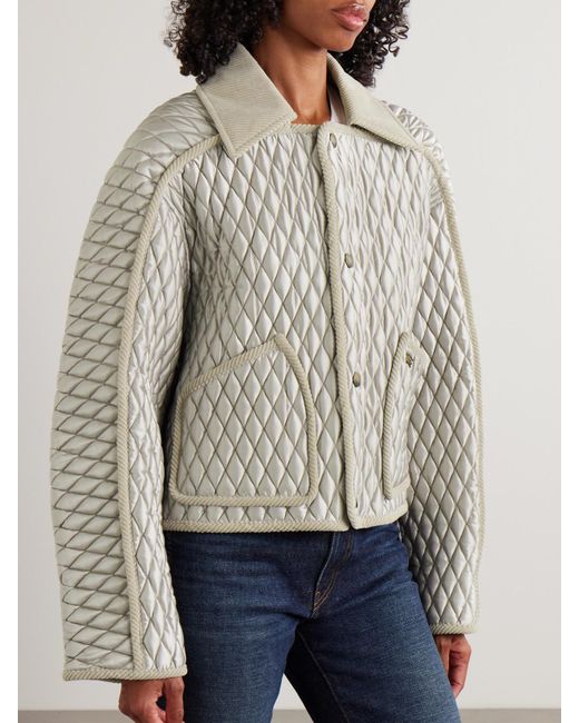 Veste Matelassée En Tissu Technique À Finitions En Velours De Coton Côtelé Burberry en coloris White