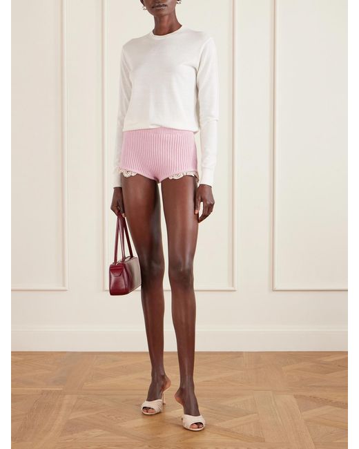 Magda Butrym Pink Crochet-Trimmed Knitted Cashmere Shorts