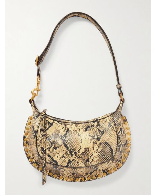 Isabel Marant Metallic Oskan Moon Schultertasche Aus Leder Mit Schlangeneffekt Und Nieten