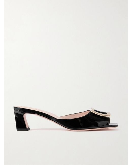 Roger Vivier Black Trompette 45 Embellished Patent-Leather Mules