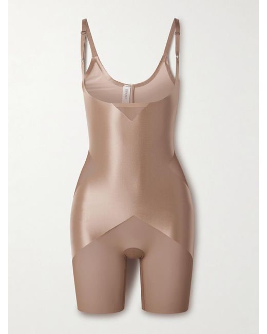 Spanx Brown Shape Satin-X Open-Bust Mid-Thigh Bodysuit
