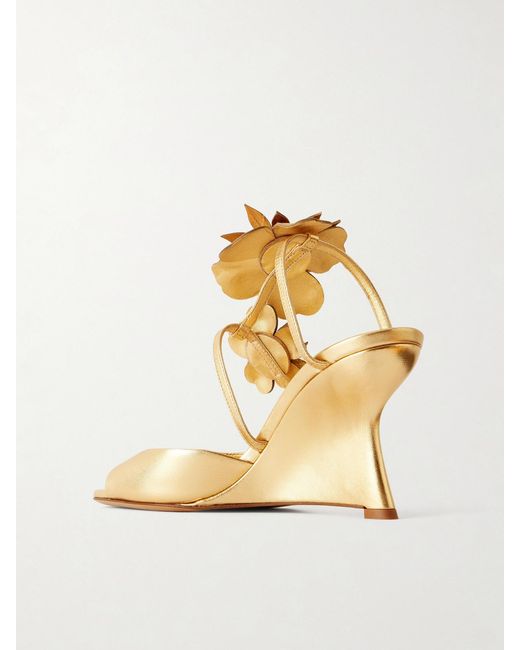 Zimmermann Belara Appliquéd Metallic Leather Wedge Sandals